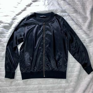Boohoo Black Satin Bomber Style Lightweight Jacket